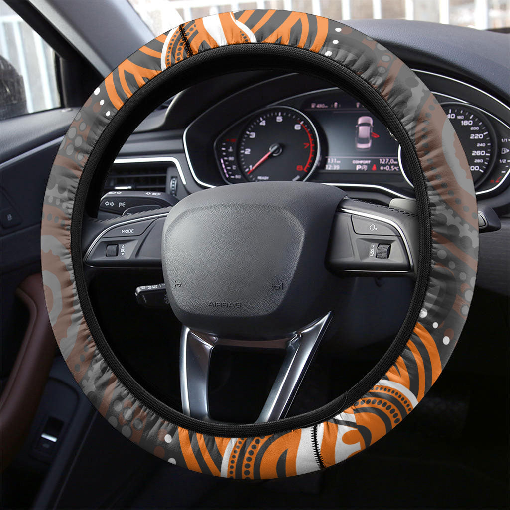 GWS Giants Rugby Steering Wheel Cover Aboriginal Dot Art - Dreamtime Football Mascot