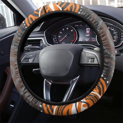 GWS Giants Rugby Steering Wheel Cover Aboriginal Dot Art - Dreamtime Football Mascot