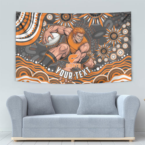 Personalized GWS Giants Rugby Tapestry Aboriginal Dot Art - Dreamtime Football Mascot