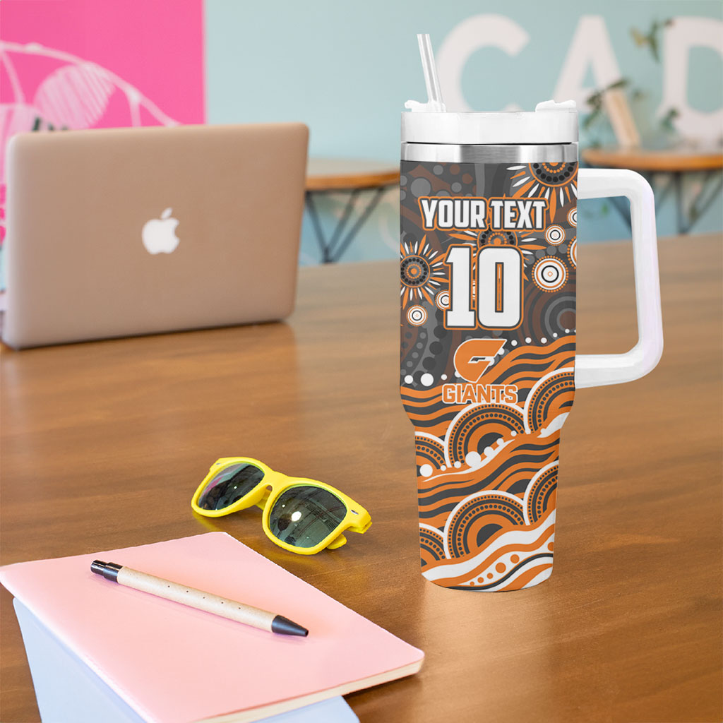 Personalized GWS Giants Rugby Tumbler With Handle Aboriginal Dot Art - Dreamtime Football Mascot