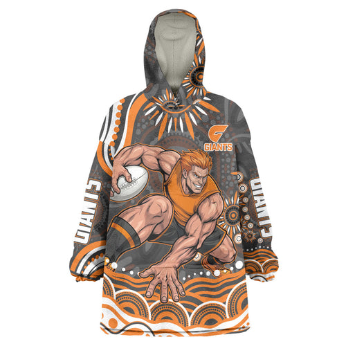 Personalized GWS Giants Rugby Wearable Blanket Hoodie Aboriginal Dot Art - Dreamtime Football Mascot