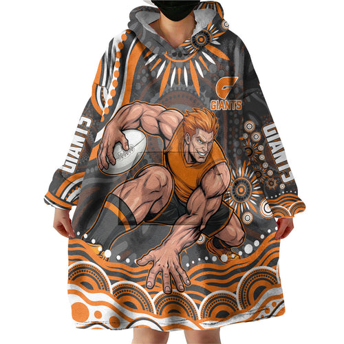 Personalized GWS Giants Rugby Wearable Blanket Hoodie Aboriginal Dot Art - Dreamtime Football Mascot