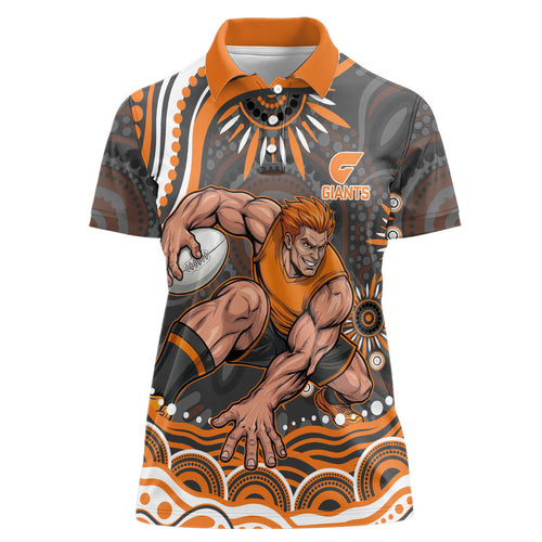 Personalized GWS Giants Rugby Women Polo Shirt Aboriginal Dot Art - Dreamtime Football Mascot
