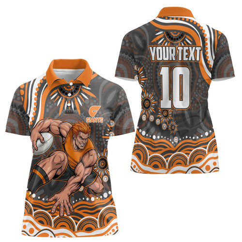 Personalized GWS Giants Rugby Women Polo Shirt Aboriginal Dot Art - Dreamtime Football Mascot