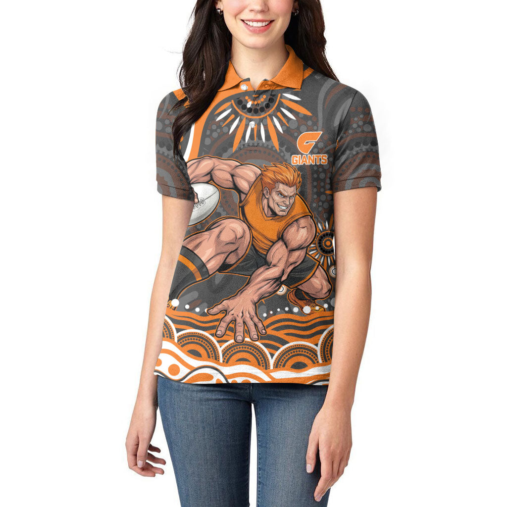 Personalized GWS Giants Rugby Women Polo Shirt Aboriginal Dot Art - Dreamtime Football Mascot