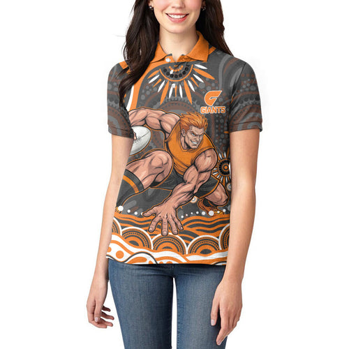 Personalized GWS Giants Rugby Women Polo Shirt Aboriginal Dot Art - Dreamtime Football Mascot