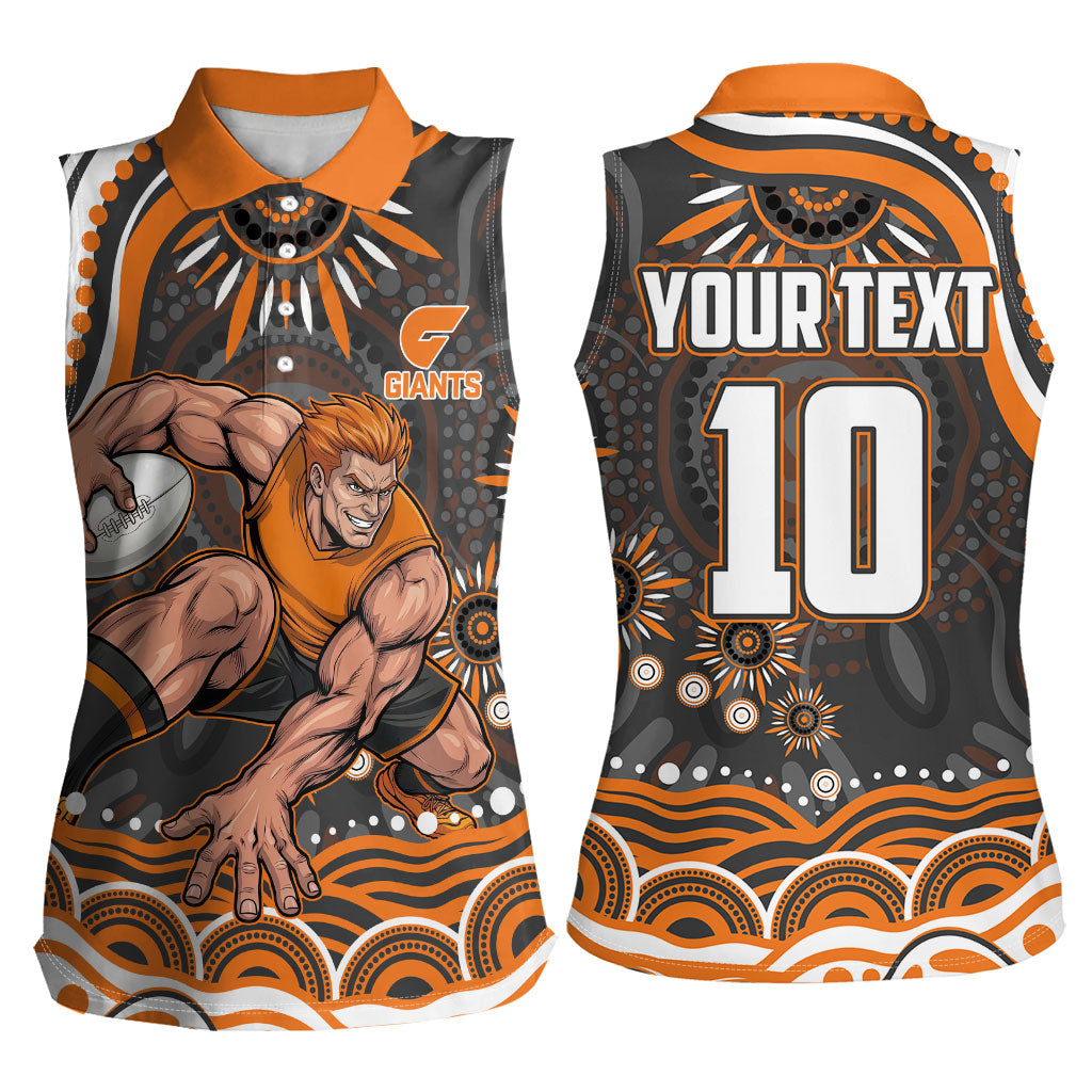 Personalized GWS Giants Rugby Women Sleeveless Polo Shirt Aboriginal Dot Art - Dreamtime Football Mascot