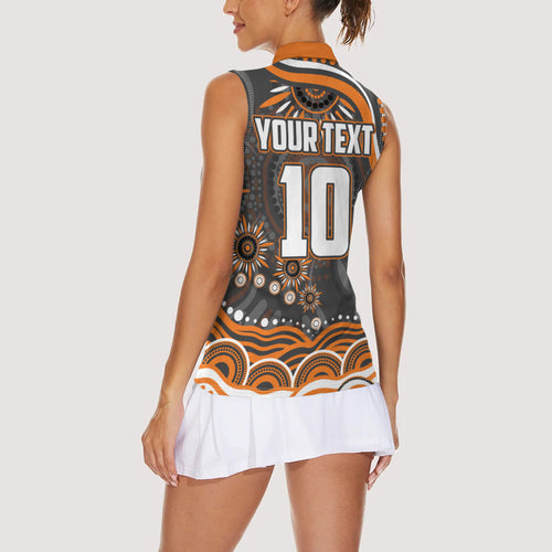 Personalized GWS Giants Rugby Women Sleeveless Polo Shirt Aboriginal Dot Art - Dreamtime Football Mascot