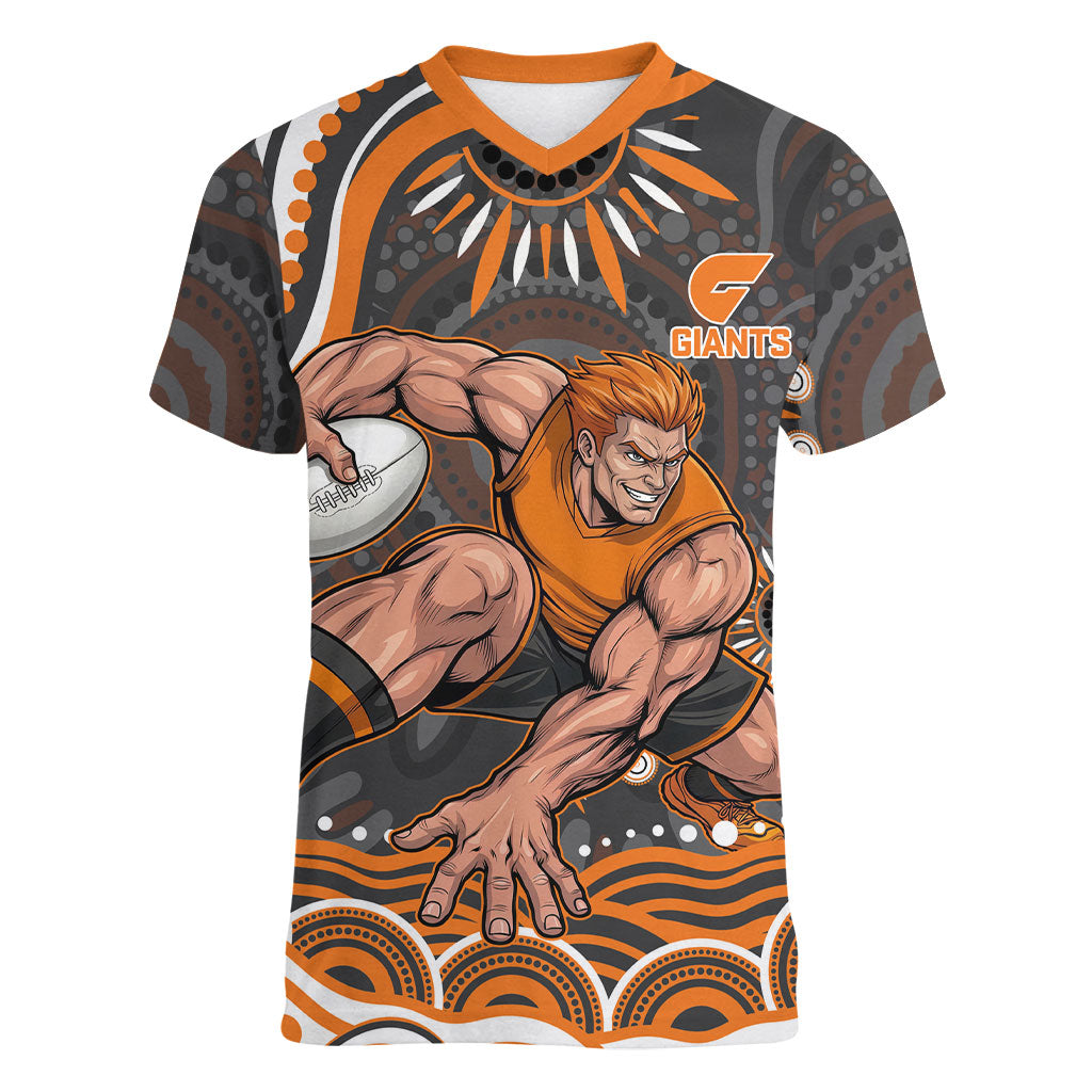 Personalized GWS Giants Rugby Women V-Neck T-Shirt Aboriginal Dot Art - Dreamtime Football Mascot