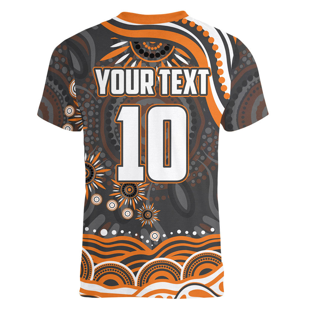 Personalized GWS Giants Rugby Women V-Neck T-Shirt Aboriginal Dot Art - Dreamtime Football Mascot