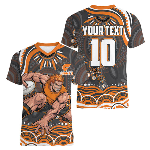Personalized GWS Giants Rugby Women V-Neck T-Shirt Aboriginal Dot Art - Dreamtime Football Mascot