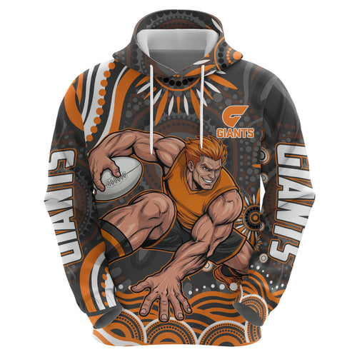Personalized GWS Giants Rugby Zip Hoodie Aboriginal Dot Art - Dreamtime Football Mascot