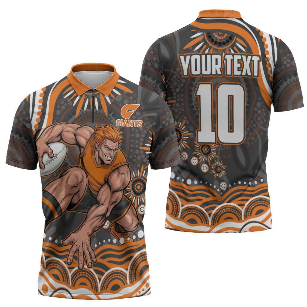 Personalized GWS Giants Rugby Zipper Polo Shirt Aboriginal Dot Art - Dreamtime Football Mascot