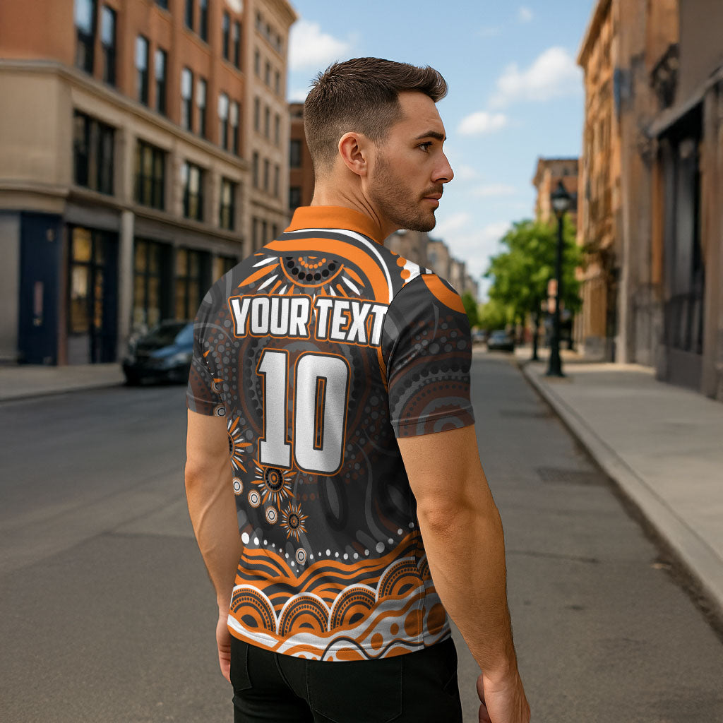 Personalized GWS Giants Rugby Zipper Polo Shirt Aboriginal Dot Art - Dreamtime Football Mascot