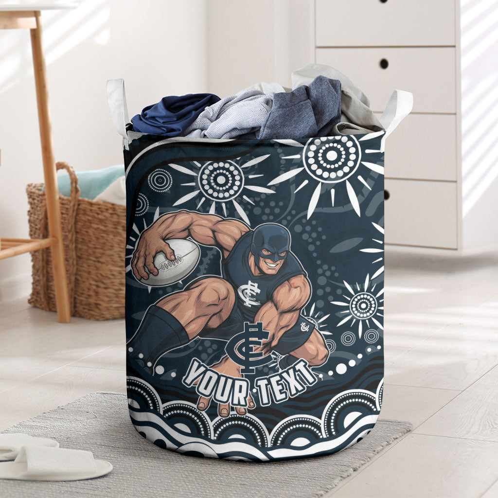 Personalized Carlton Blues Rugby Laundry Basket Aboriginal Dot Art - Dreamtime Football Mascot