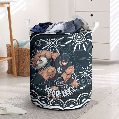 Personalized Carlton Blues Rugby Laundry Basket Aboriginal Dot Art - Dreamtime Football Mascot