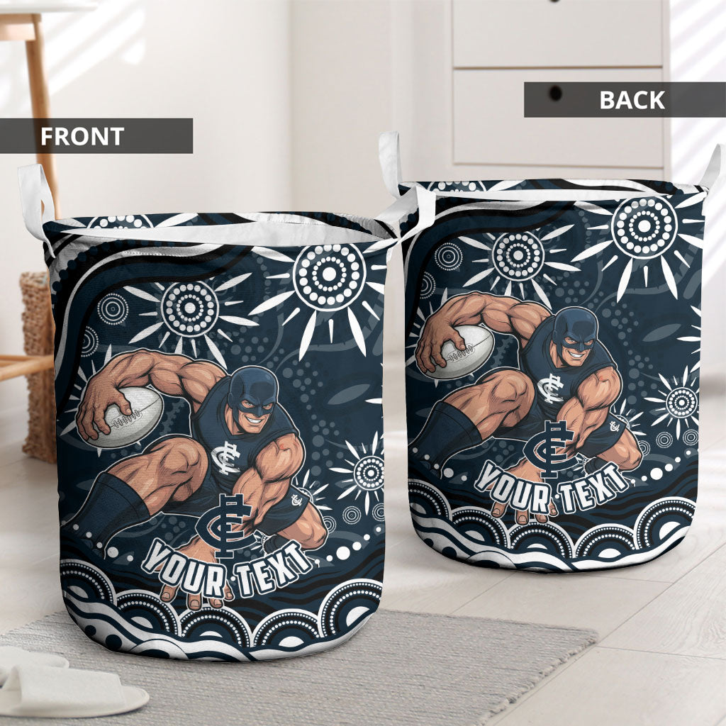 Personalized Carlton Blues Rugby Laundry Basket Aboriginal Dot Art - Dreamtime Football Mascot