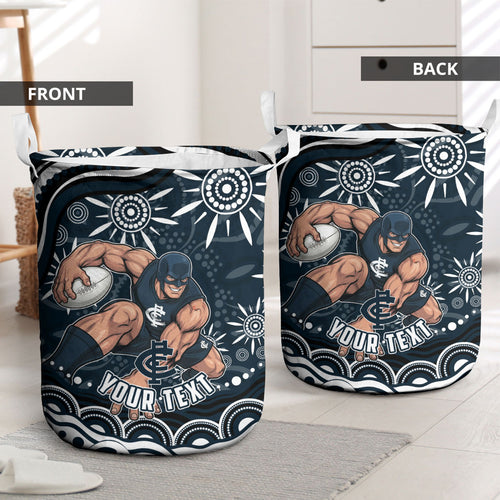 Personalized Carlton Blues Rugby Laundry Basket Aboriginal Dot Art - Dreamtime Football Mascot