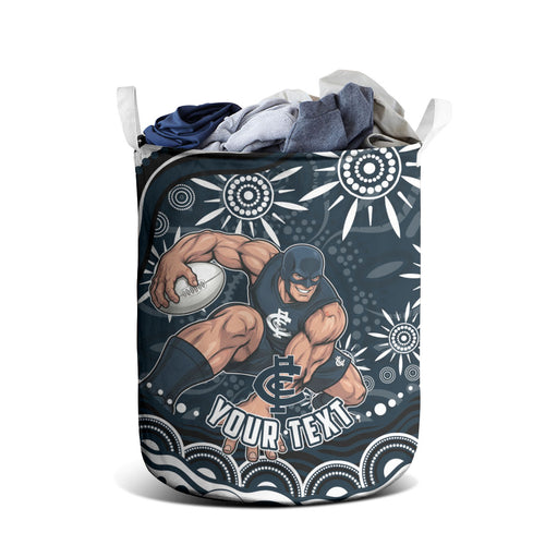 Personalized Carlton Blues Rugby Laundry Basket Aboriginal Dot Art - Dreamtime Football Mascot