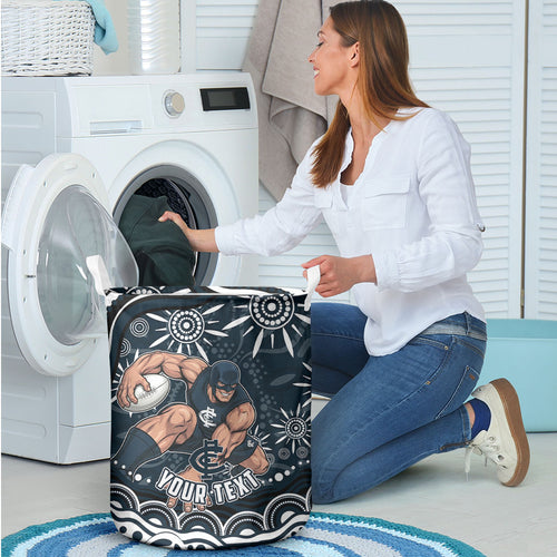 Personalized Carlton Blues Rugby Laundry Basket Aboriginal Dot Art - Dreamtime Football Mascot