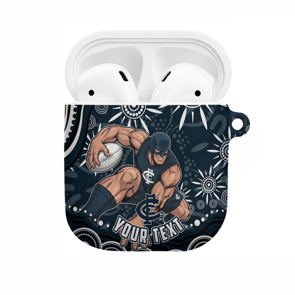 Personalized Carlton Blues Rugby AirPods Case Aboriginal Dot Art - Dreamtime Football Mascot