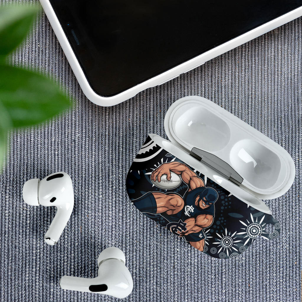 Personalized Carlton Blues Rugby AirPods Case Aboriginal Dot Art - Dreamtime Football Mascot