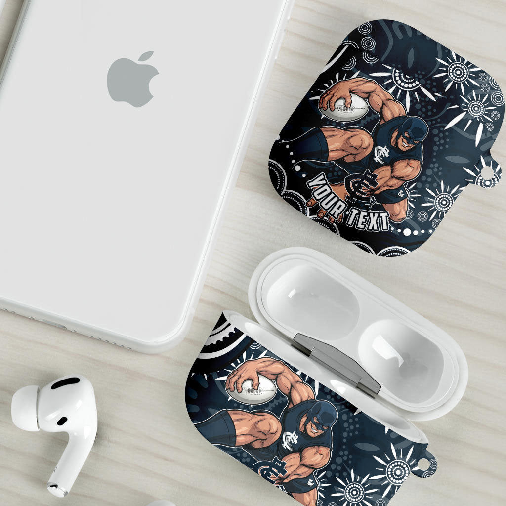 Personalized Carlton Blues Rugby AirPods Case Aboriginal Dot Art - Dreamtime Football Mascot