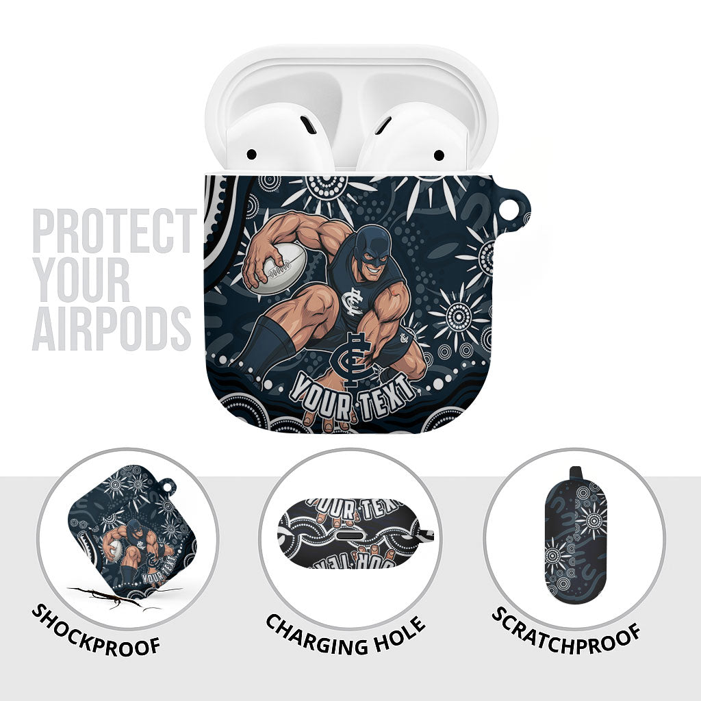Personalized Carlton Blues Rugby AirPods Case Aboriginal Dot Art - Dreamtime Football Mascot