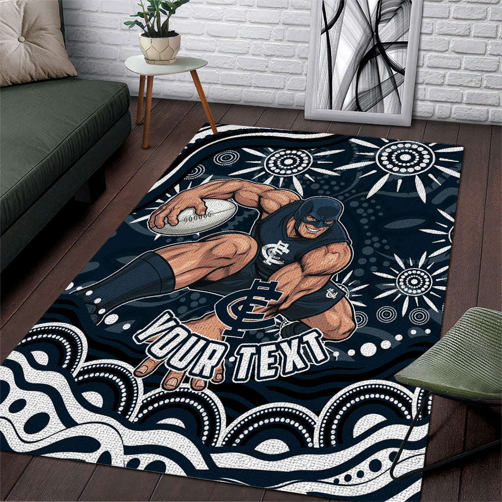 Personalized Carlton Blues Rugby Area Rug Aboriginal Dot Art - Dreamtime Football Mascot