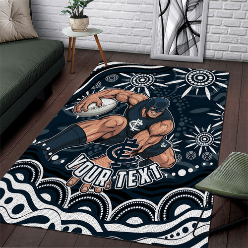 Personalized Carlton Blues Rugby Area Rug Aboriginal Dot Art - Dreamtime Football Mascot