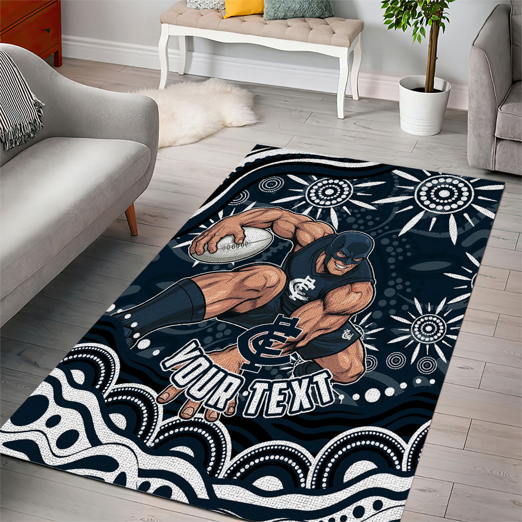 Personalized Carlton Blues Rugby Area Rug Aboriginal Dot Art - Dreamtime Football Mascot