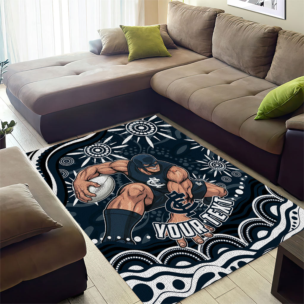 Personalized Carlton Blues Rugby Area Rug Aboriginal Dot Art - Dreamtime Football Mascot