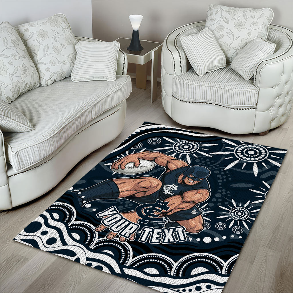 Personalized Carlton Blues Rugby Area Rug Aboriginal Dot Art - Dreamtime Football Mascot