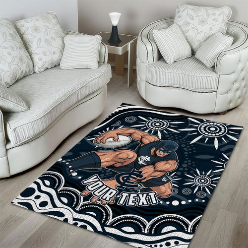 Personalized Carlton Blues Rugby Area Rug Aboriginal Dot Art - Dreamtime Football Mascot