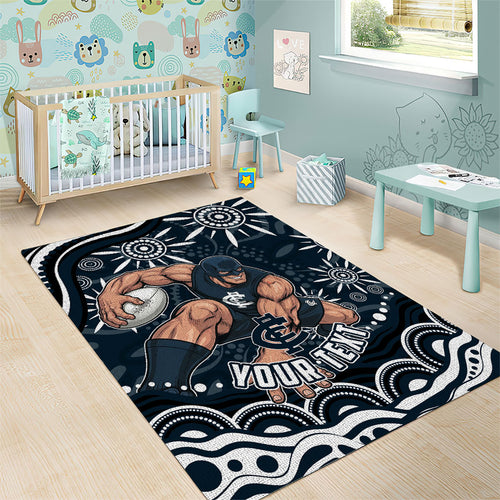 Personalized Carlton Blues Rugby Area Rug Aboriginal Dot Art - Dreamtime Football Mascot