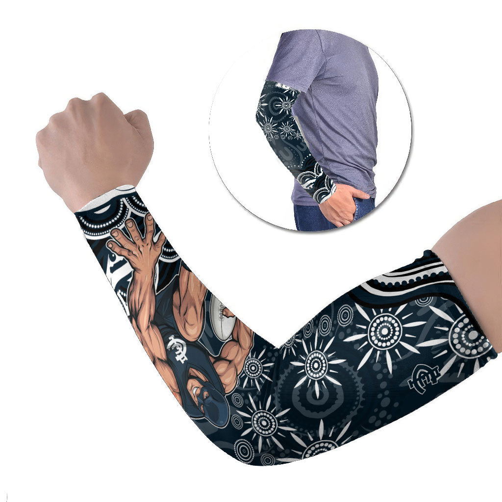 Personalized Carlton Blues Rugby Arm Sleeves Aboriginal Dot Art - Dreamtime Football Mascot