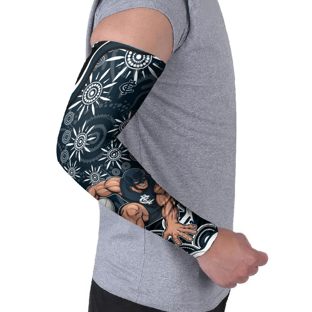 Personalized Carlton Blues Rugby Arm Sleeves Aboriginal Dot Art - Dreamtime Football Mascot