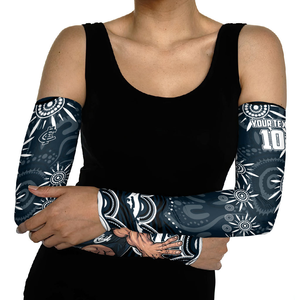 Personalized Carlton Blues Rugby Arm Sleeves Aboriginal Dot Art - Dreamtime Football Mascot