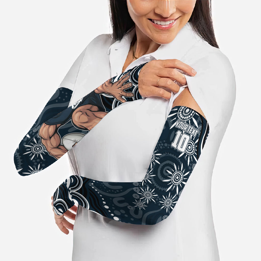 Personalized Carlton Blues Rugby Arm Sleeves Aboriginal Dot Art - Dreamtime Football Mascot