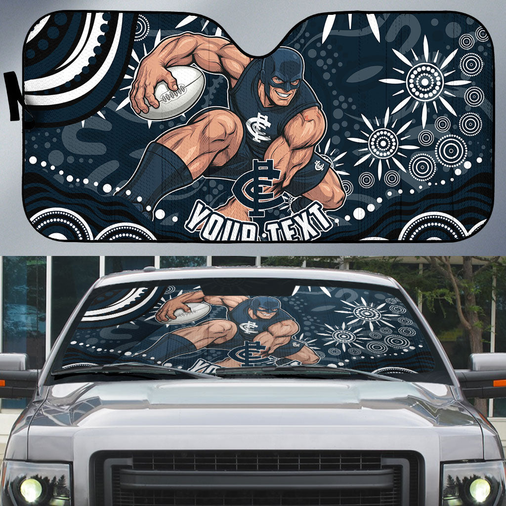 Personalized Carlton Blues Rugby Auto Sun Shade Aboriginal Dot Art - Dreamtime Football Mascot
