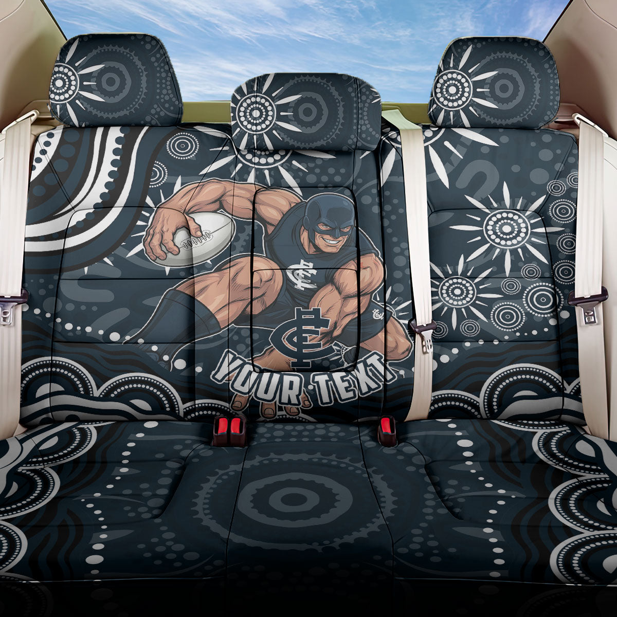 Personalized Carlton Blues Rugby Back Car Seat Cover Aboriginal Dot Art - Dreamtime Football Mascot