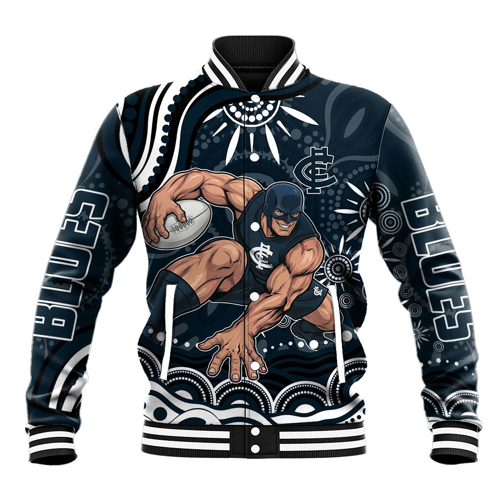 Personalized Carlton Blues Rugby Baseball Jacket Aboriginal Dot Art - Dreamtime Football Mascot