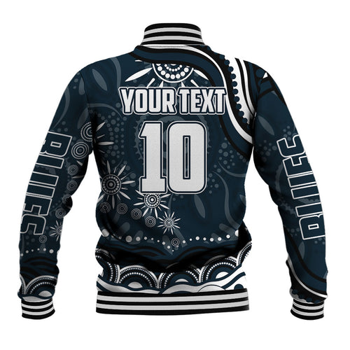 Personalized Carlton Blues Rugby Baseball Jacket Aboriginal Dot Art - Dreamtime Football Mascot