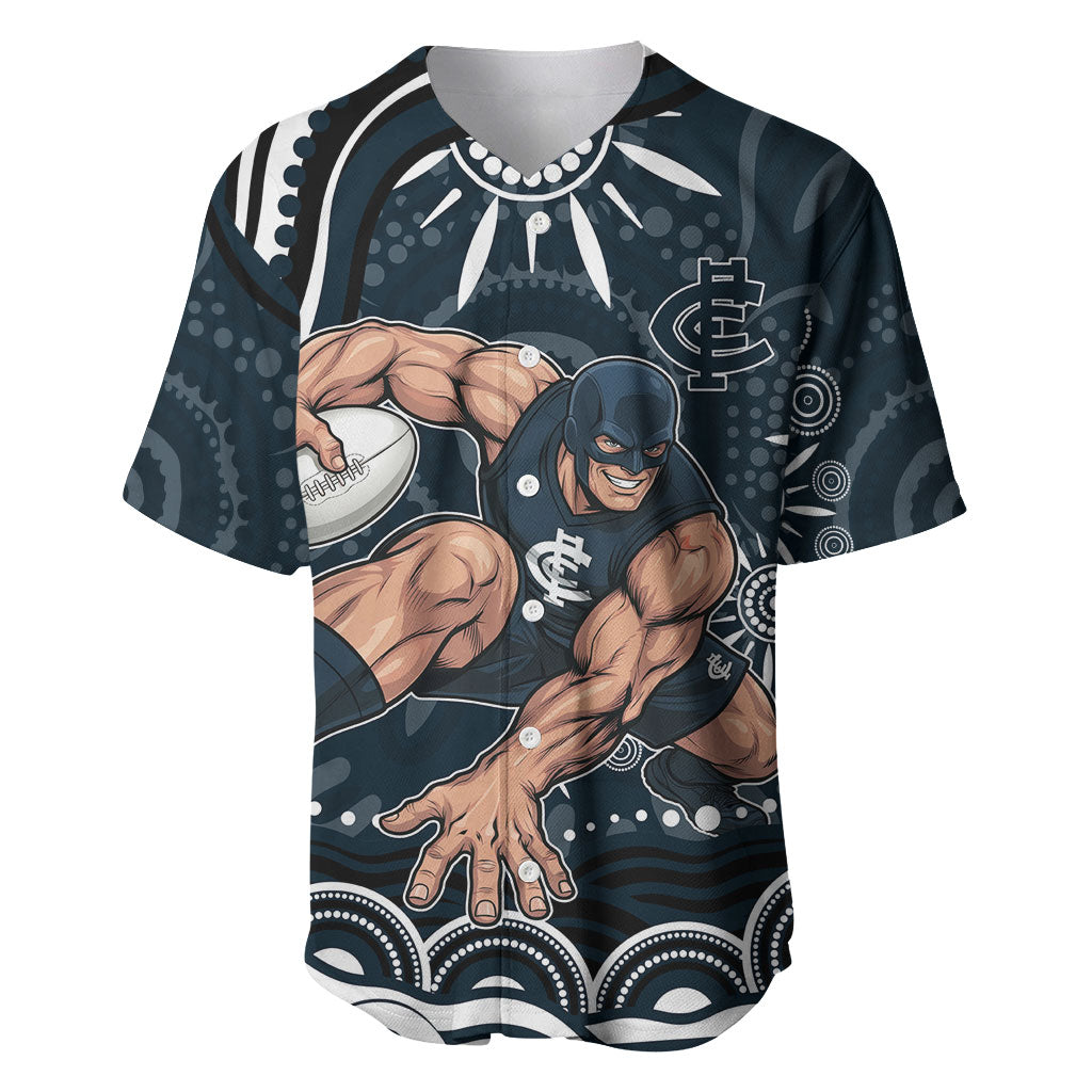 Personalized Carlton Blues Rugby Baseball Jersey Aboriginal Dot Art - Dreamtime Football Mascot
