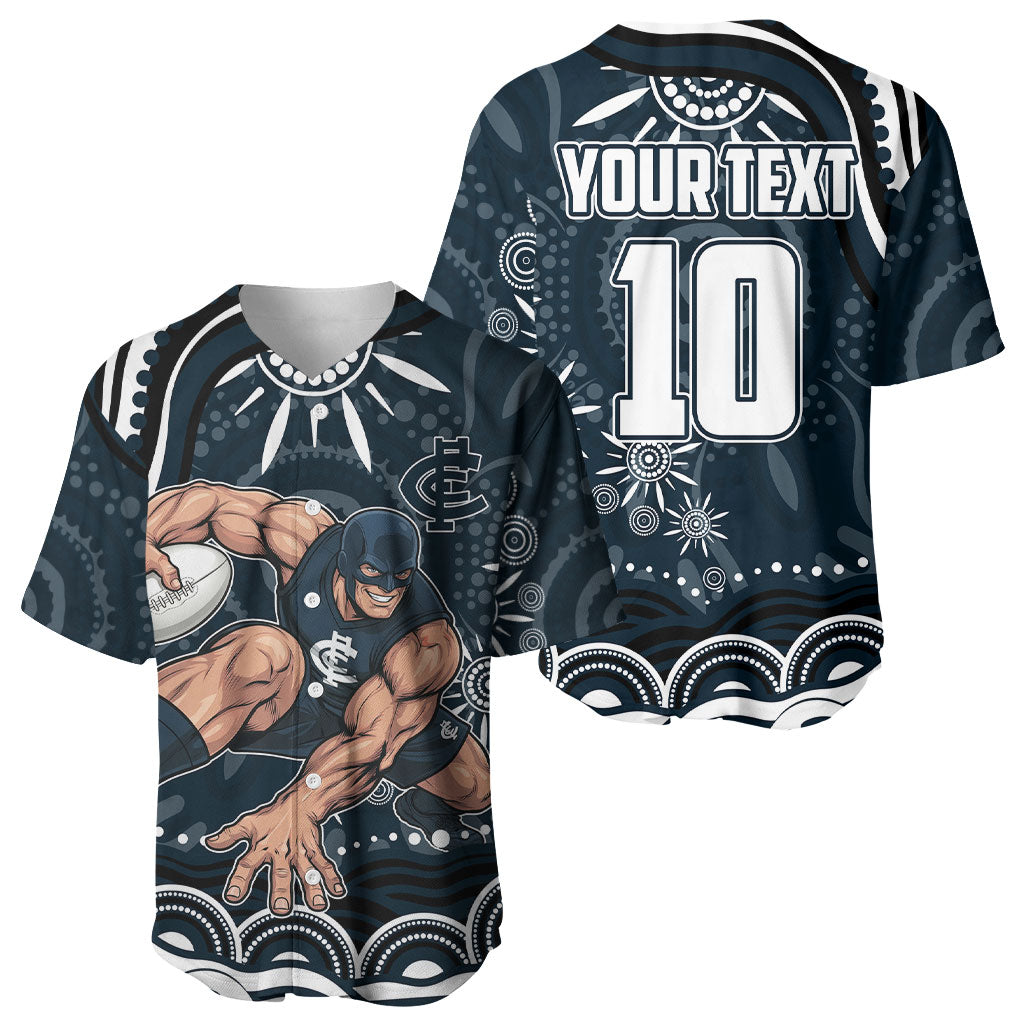 Personalized Carlton Blues Rugby Baseball Jersey Aboriginal Dot Art - Dreamtime Football Mascot
