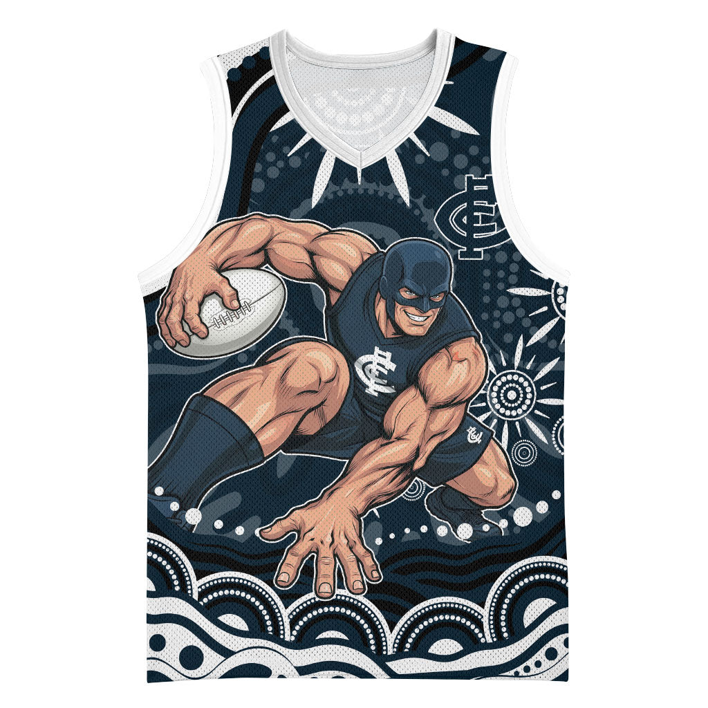 Personalized Carlton Blues Rugby Basketball Jersey Aboriginal Dot Art - Dreamtime Football Mascot