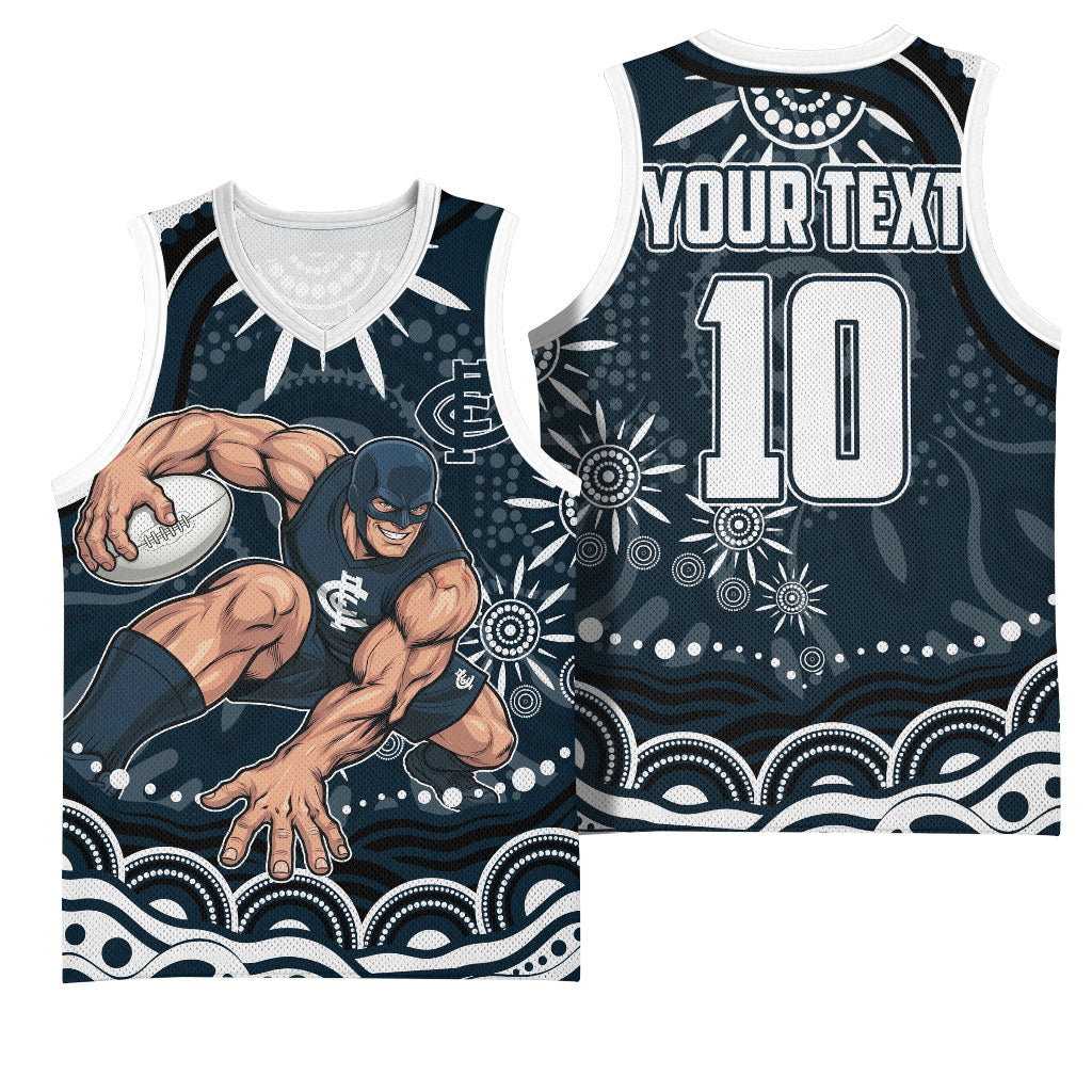 Personalized Carlton Blues Rugby Basketball Jersey Aboriginal Dot Art - Dreamtime Football Mascot