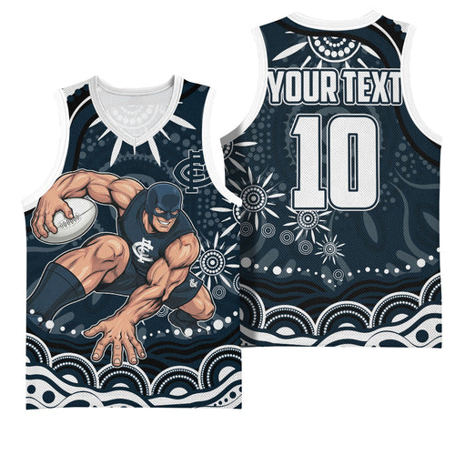 Personalized Carlton Blues Rugby Basketball Jersey Aboriginal Dot Art - Dreamtime Football Mascot
