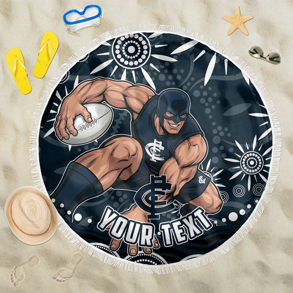 Personalized Carlton Blues Rugby Beach Blanket Aboriginal Dot Art - Dreamtime Football Mascot