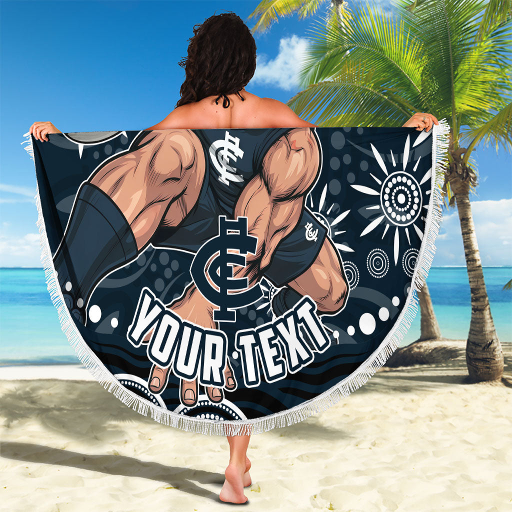 Personalized Carlton Blues Rugby Beach Blanket Aboriginal Dot Art - Dreamtime Football Mascot
